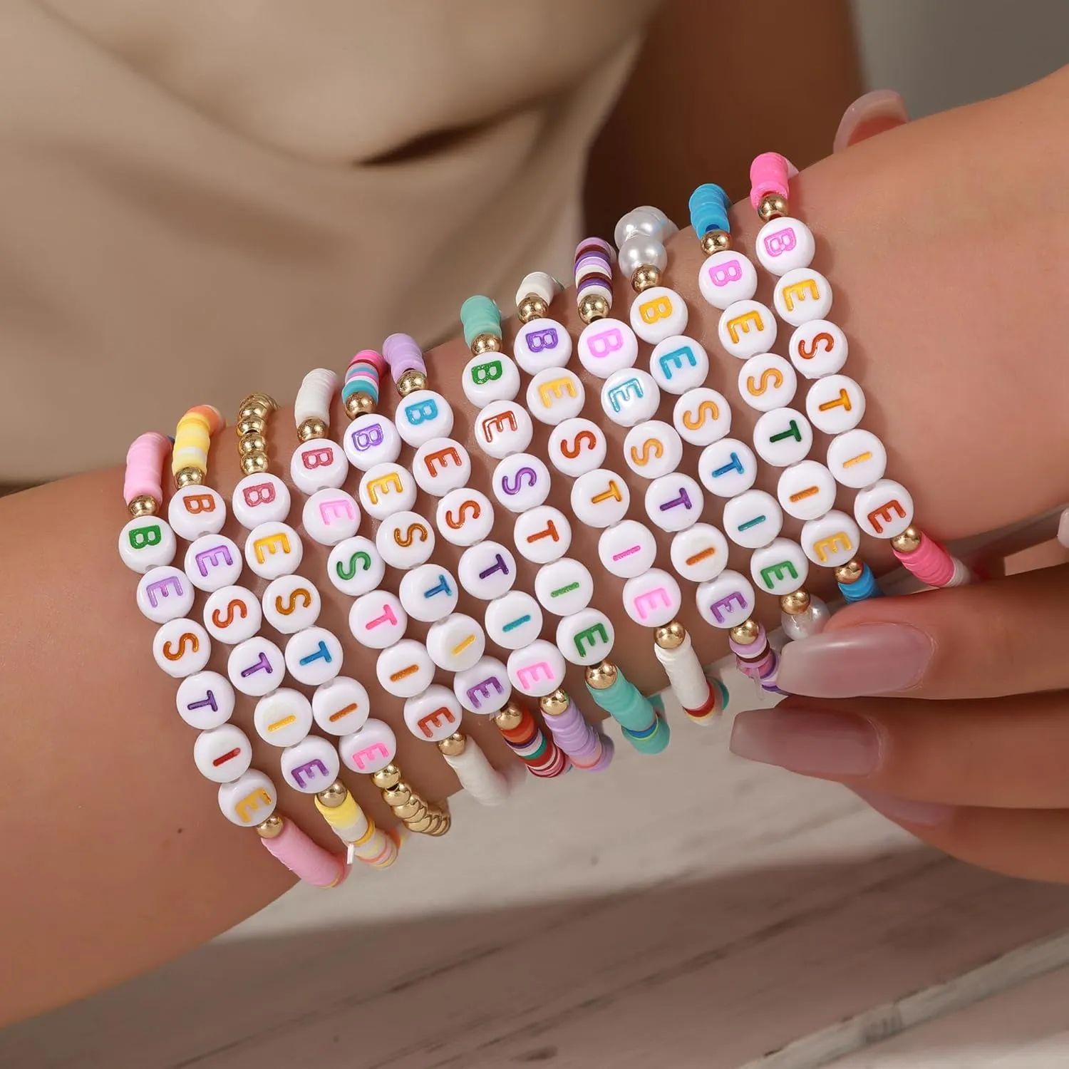 Friendship Bracelets for Women, Inspirational Preppy Bracelets Stackable, Best Friend bracelet Set, Colorful Heishi Clay Beaded Bracelets for Women