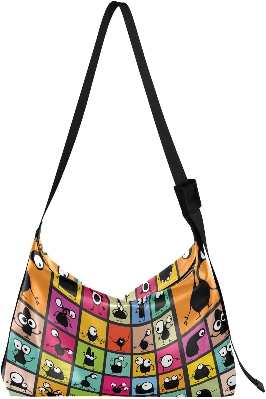 Funny Monsters Set Hobo Crossbody Bags for Women Leather Large Shoulder Bag Cross Body Trendy Womens Tote Bags Handbag for Travel Shopping