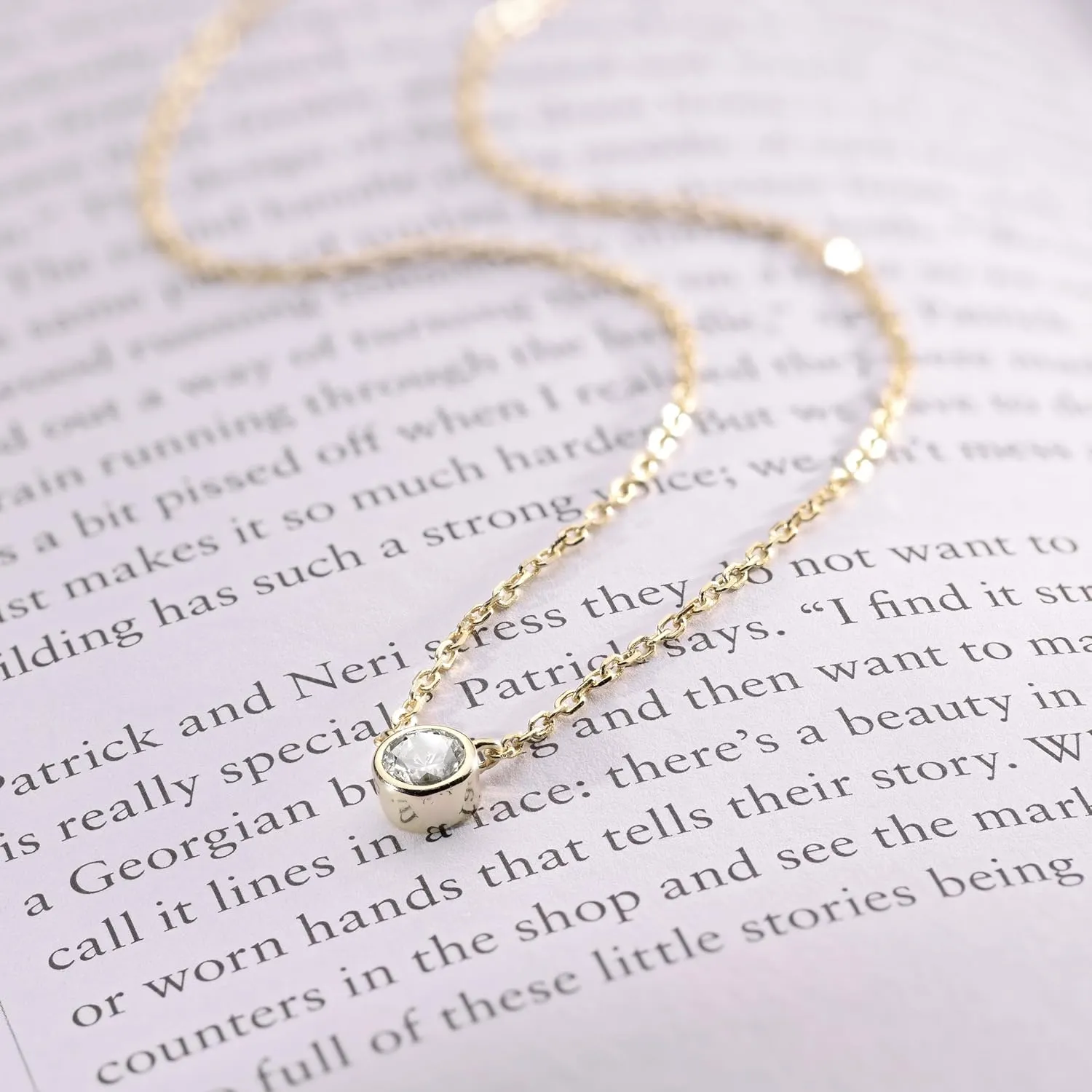 Galis Dainty Necklace - Gold Plated 18" Choker for Women with Dainty Small Round Faux Diamond Pendant, Trendy Necklaces for Women, with CZ Solitaire Lobster Clasp, Minimalist Gift