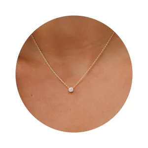 Galis Dainty Necklace - Gold Plated 18" Choker for Women with Dainty Small Round Faux Diamond Pendant, Trendy Necklaces for Women, with CZ Solitaire Lobster Clasp, Minimalist Gift