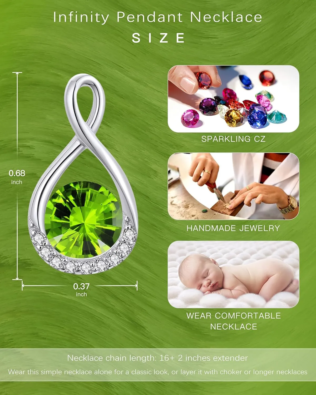 Genuine Birthstone Infinity Necklace for Women, Birthday Gifts for Her, Minimalism Style Jewelry for Everyday Wear