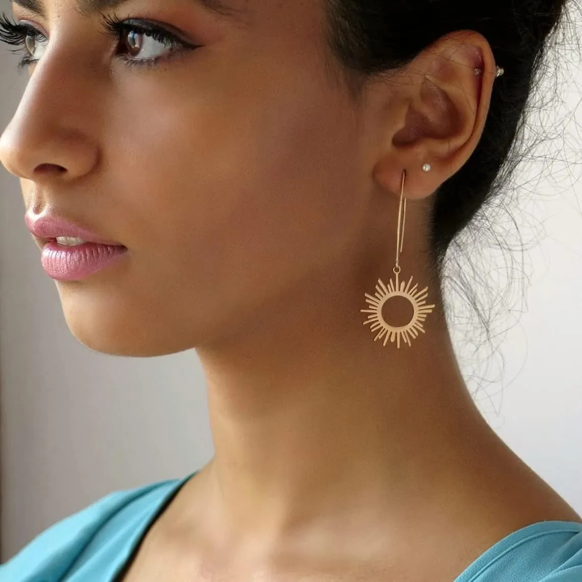 Geometric Drop Dangle Earrings Boho Statement Long Hoops 18k Gold Plated Lightweight Earrings for Women Girls