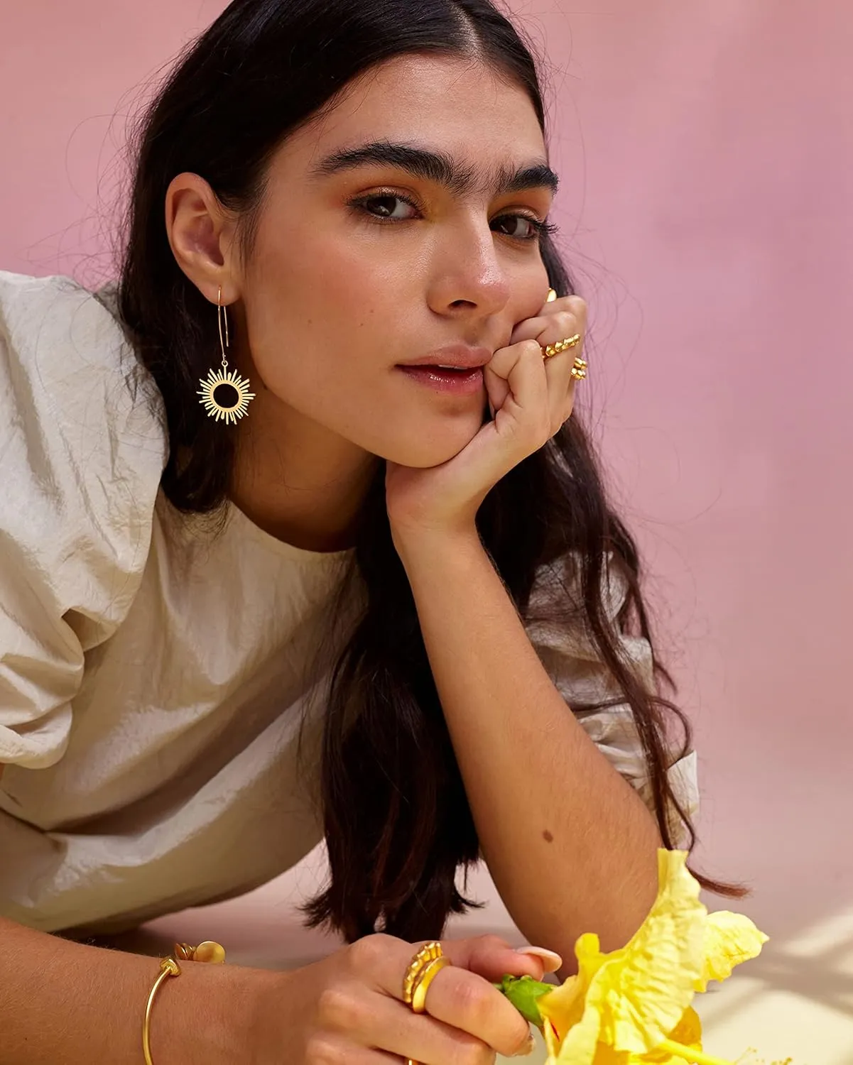 Geometric Drop Dangle Earrings Boho Statement Long Hoops 18k Gold Plated Lightweight Earrings for Women Girls