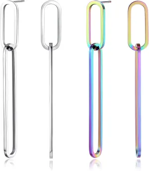 Geometric Gold Silver Long Dangle Earrings Dangling Women Rectangle Chain Link Drop Dangly Wedding Guest Earring Simple Formal Jewelry