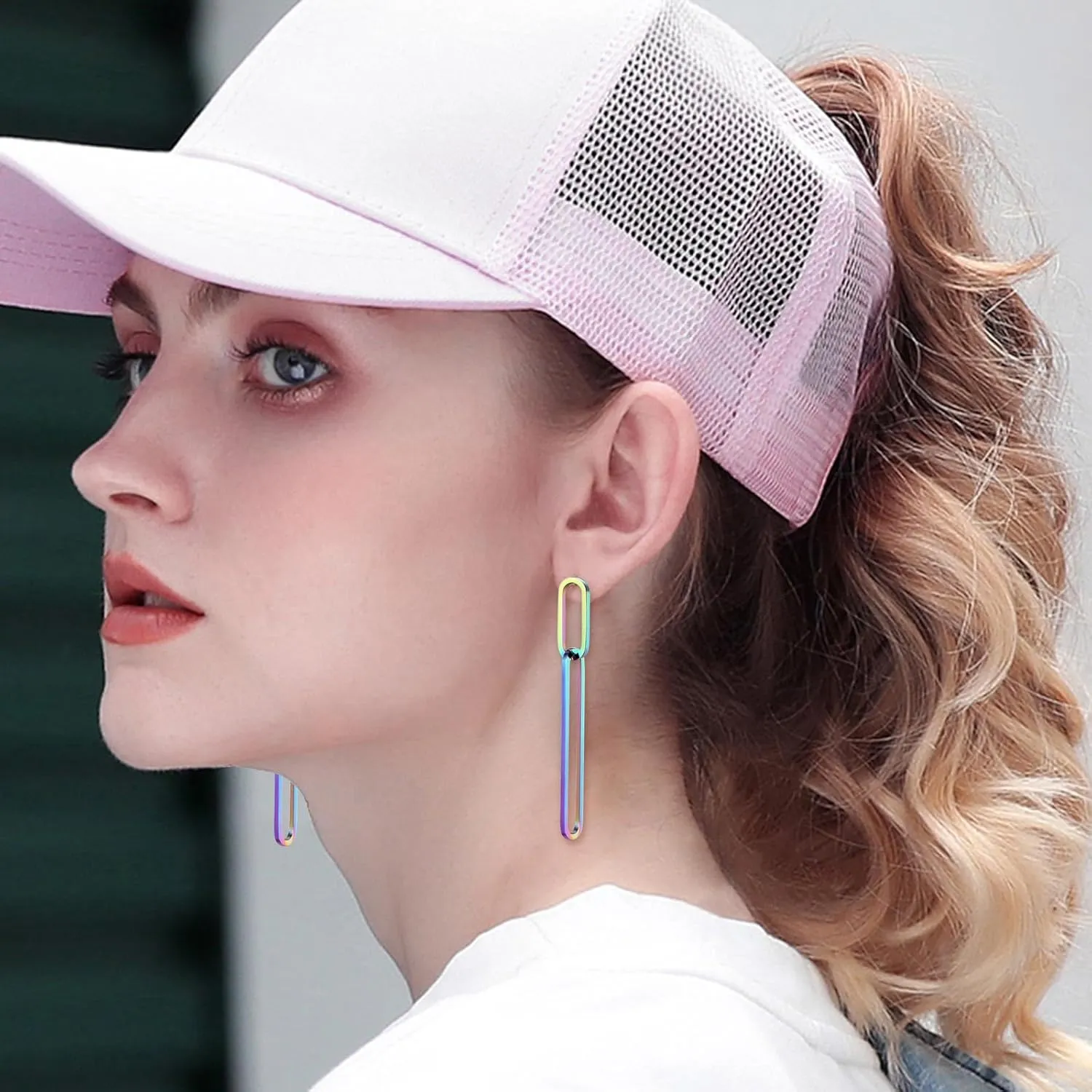 Geometric Gold Silver Long Dangle Earrings Dangling Women Rectangle Chain Link Drop Dangly Wedding Guest Earring Simple Formal Jewelry