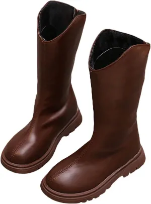 Girls Kids Leather ow Heel Long Boots aterproof Soft Rubber Sole Dress Dance Non Slip Shoes Booties Zipper Fashion