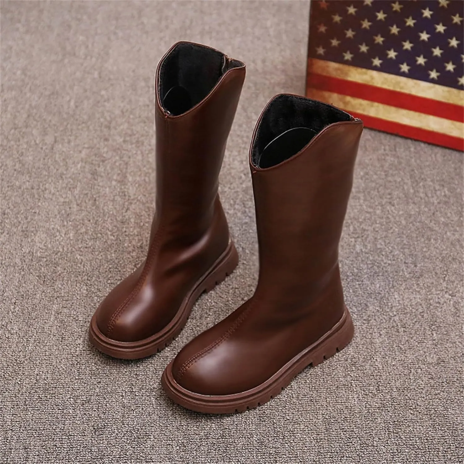 Girls Kids Leather ow Heel Long Boots aterproof Soft Rubber Sole Dress Dance Non Slip Shoes Booties Zipper Fashion