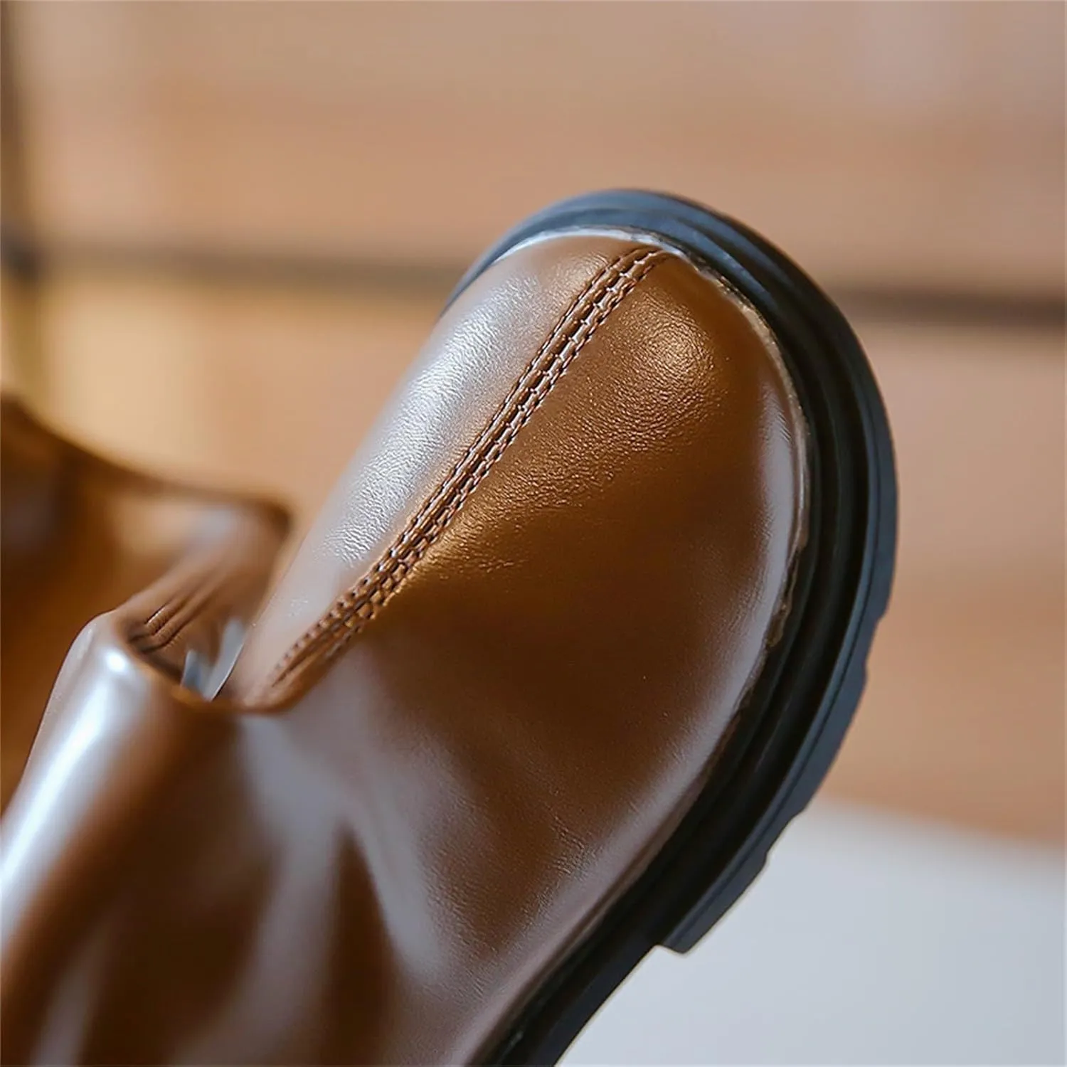 Girls Leather aterproof Long Boots Kids ow Heel Fron Zipper Shoes Childrens Outdoor Dress Dance Soft Shoes Comfy