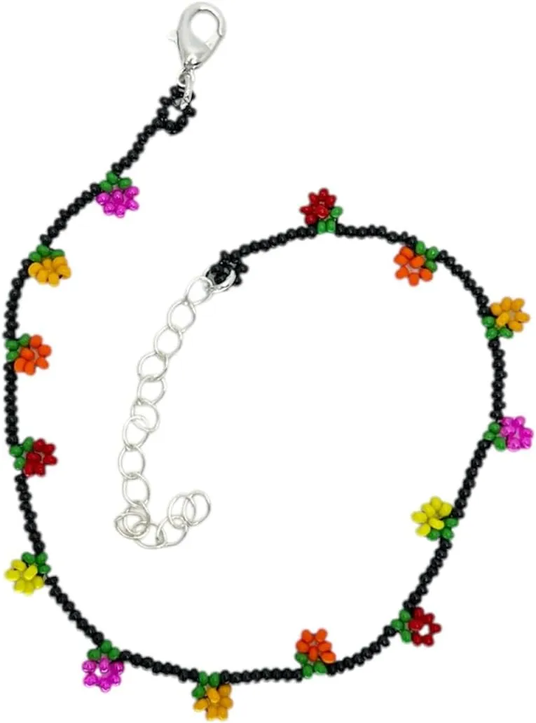 Glass Beaded Anklets Bracelets for Women Handmade Beaded Anklet Bracelet Waterproof Beads Ankle Bracelet Adjustable Summer Jewelry, foot