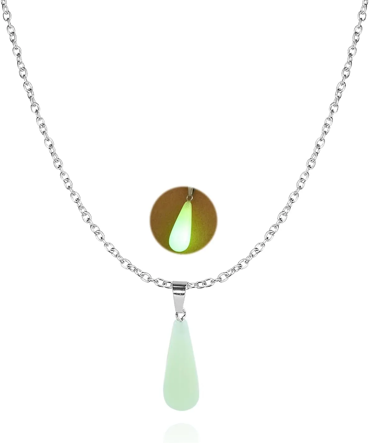Glow In The Dark Pendant Necklaces for Women Luminous Fluorescent Crystal Necklaces Teardrop Cross Luminous Necklace Hexagonal Stone Necklaces Halloween Party Jewelry