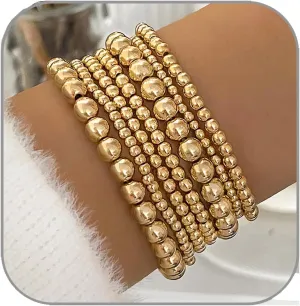 Gold Beaded Bracelets for Women 14K Gold Plated Stackable Bracelet Gold Bracelet Stack Delicate Stackable Gold Bracelets for Women