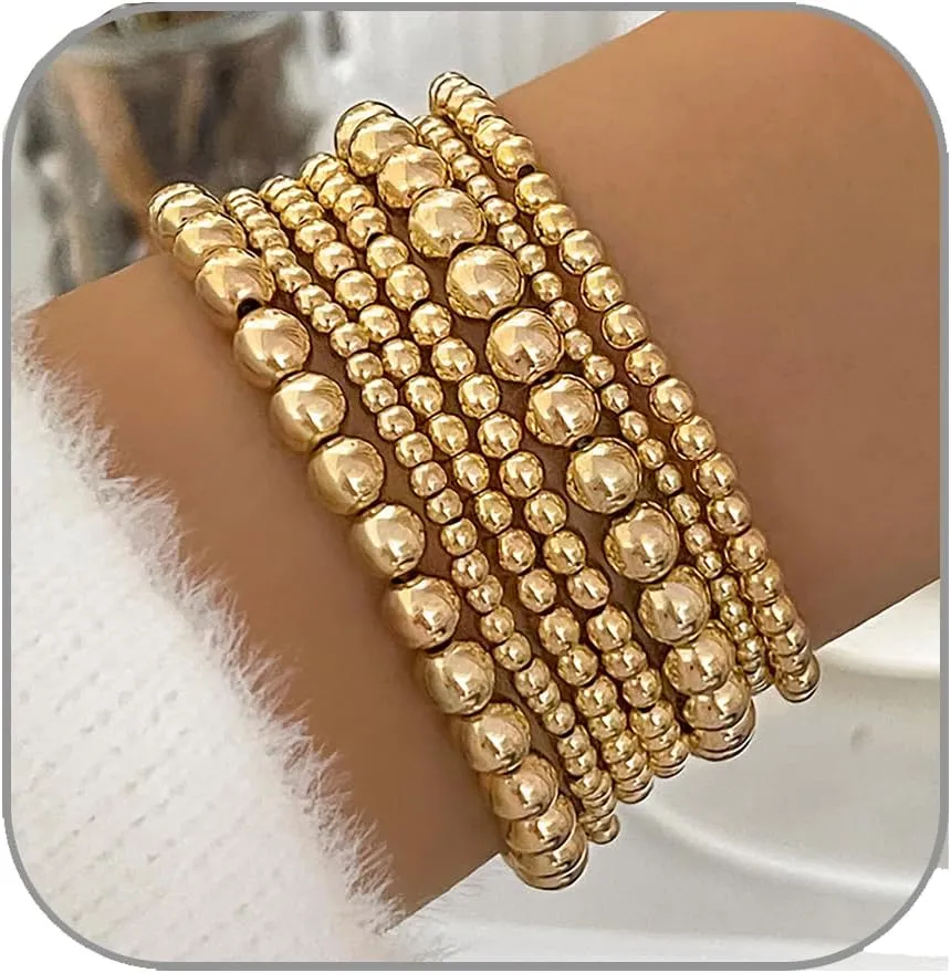Gold Beaded Bracelets for Women 14K Gold Plated Stackable Bracelet Gold Bracelet Stack Delicate Stackable Gold Bracelets for Women