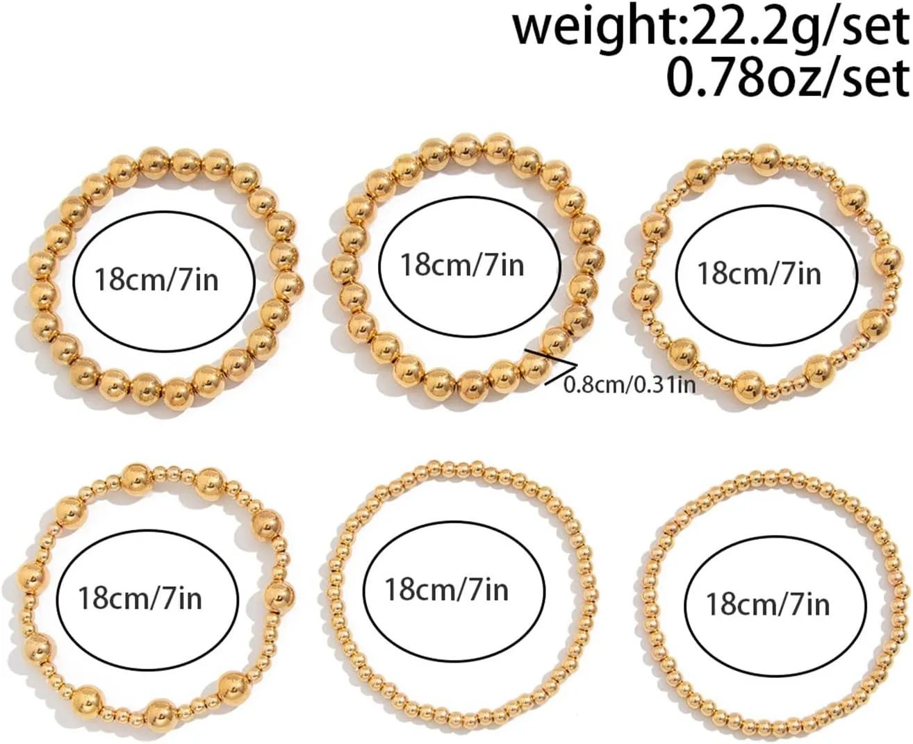 Gold Bracelets for Women Non Tarnish Gold Beaded Bracelet Stretch Bead Ball Bracelet Sets Trendy Stackable Layered Pearl Cross Bracelet Gold Jewelry for Women