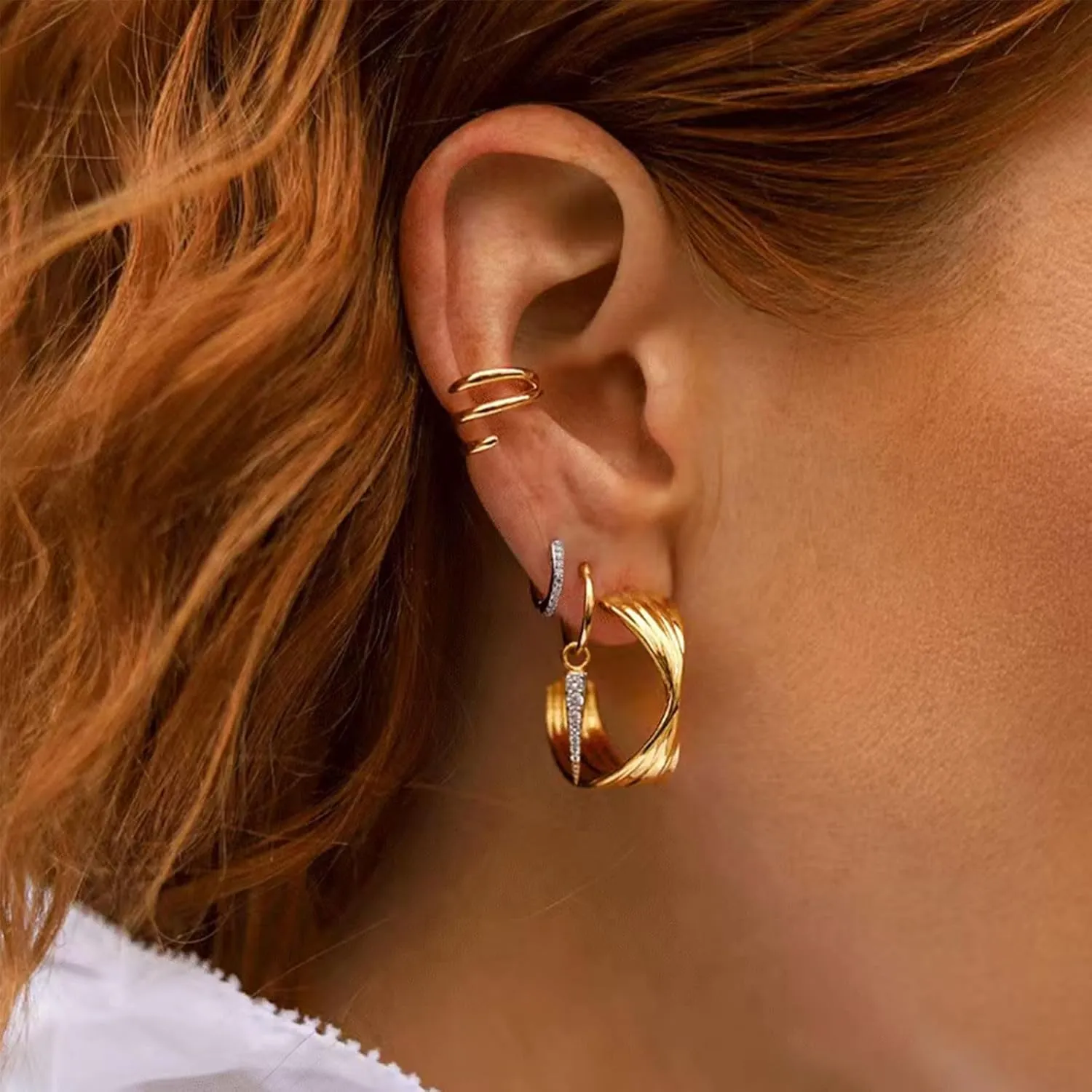 Gold Clip on Earrings Cartilage Earrings for Women Ear Cuffs for Women Non Piercing Silver Cuff Earrings 14K Gold Huggie Hoop Earring Gold Jewelry