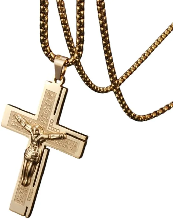 Gold Color Fashion Cross Rosary Pendant Necklace Jesus Bead Cross Religious Necklace Men Women Faith Amulet Jewelry DANS02437