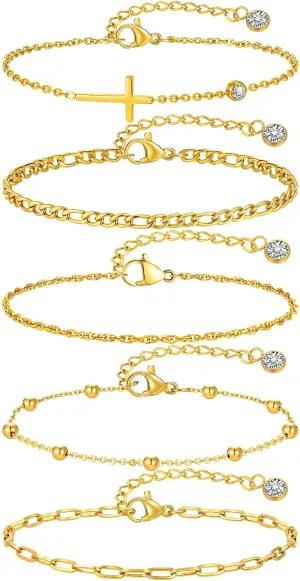 Gold Cross Bracelets for Women , 14k Gold Plated Bracelet Set Snake Cuban Link Chain,Non Tarnish Stackable Christian Bracelet Pack Trendy Religious Jewelry,Easter Christian Gift for Her Mom Girlfriend
