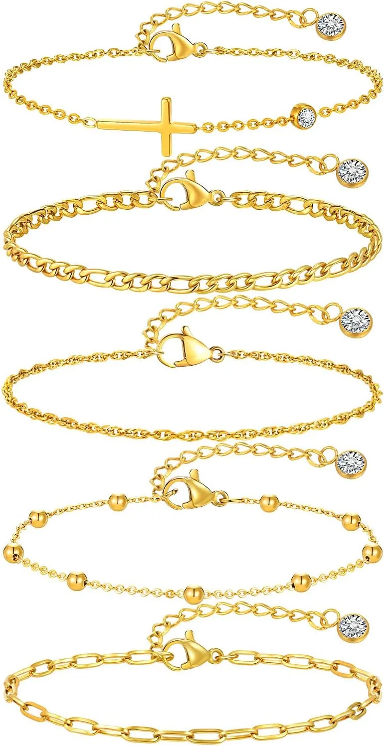 Gold Cross Bracelets for Women , 14k Gold Plated Bracelet Set Snake Cuban Link Chain,Non Tarnish Stackable Christian Bracelet Pack Trendy Religious Jewelry,Easter Christian Gift for Her Mom Girlfriend