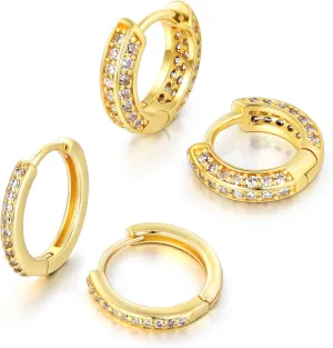 Gold Hoop Earrings for Men,Hypoallergenic Surgical Stainless Steel Hoop Earrings for Sensitive Ears,Small Cubic Zirconia Cartilage Huggie Hoop Earrings Piercing Jewelry Sets 10mm 12mm