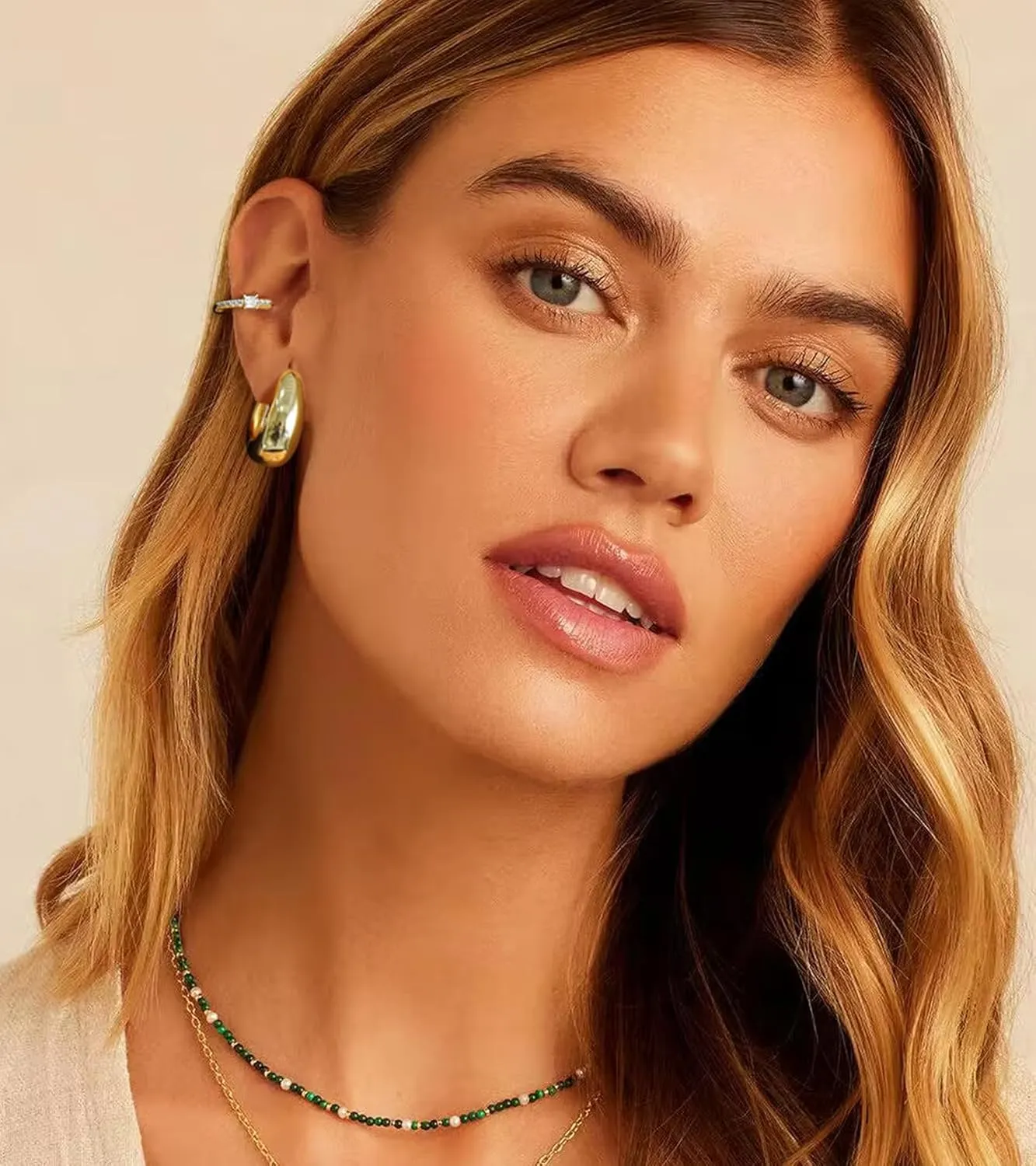 Gold Hoop Earrings Set for Women - 14K Gold Plated, Hypoallergenic Chunky Earrings for Multiple Piercings