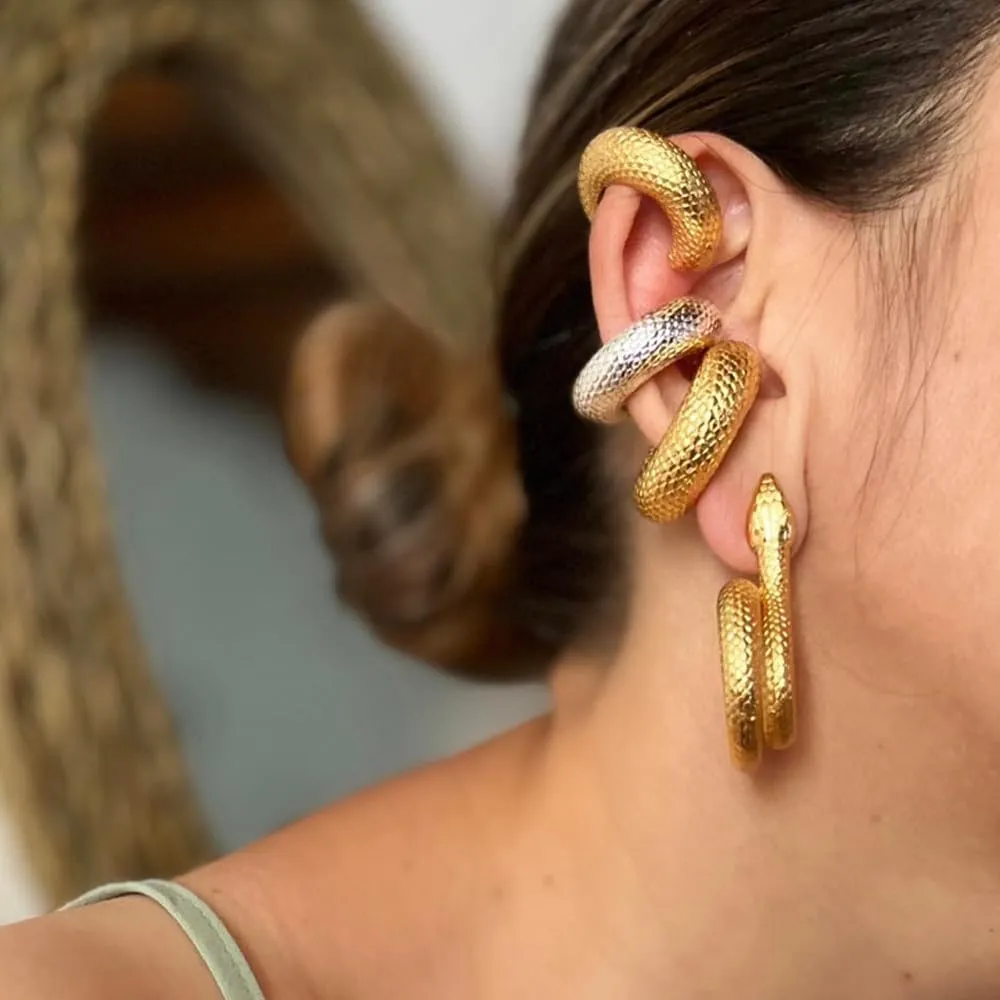 Gold Plated Stainless Steel Round Minimalism Ear Cuffs For Women