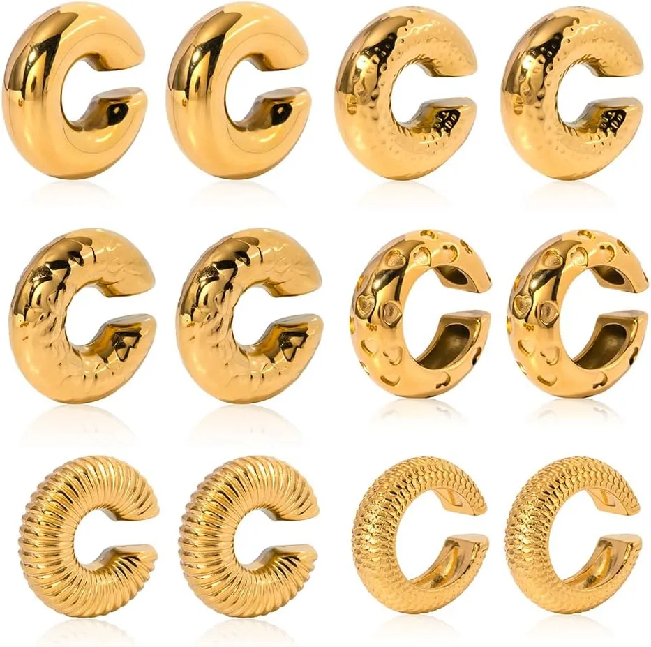 Gold Plated Stainless Steel Round Minimalism Ear Cuffs For Women