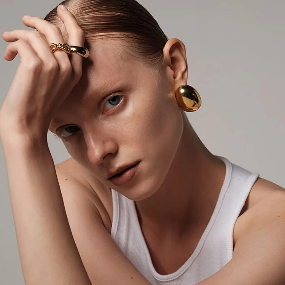 Gold Silver Big Oval Dome Circle Square Ball Wide Hoop Earrings Geometry Statement Earrings for Women Girls