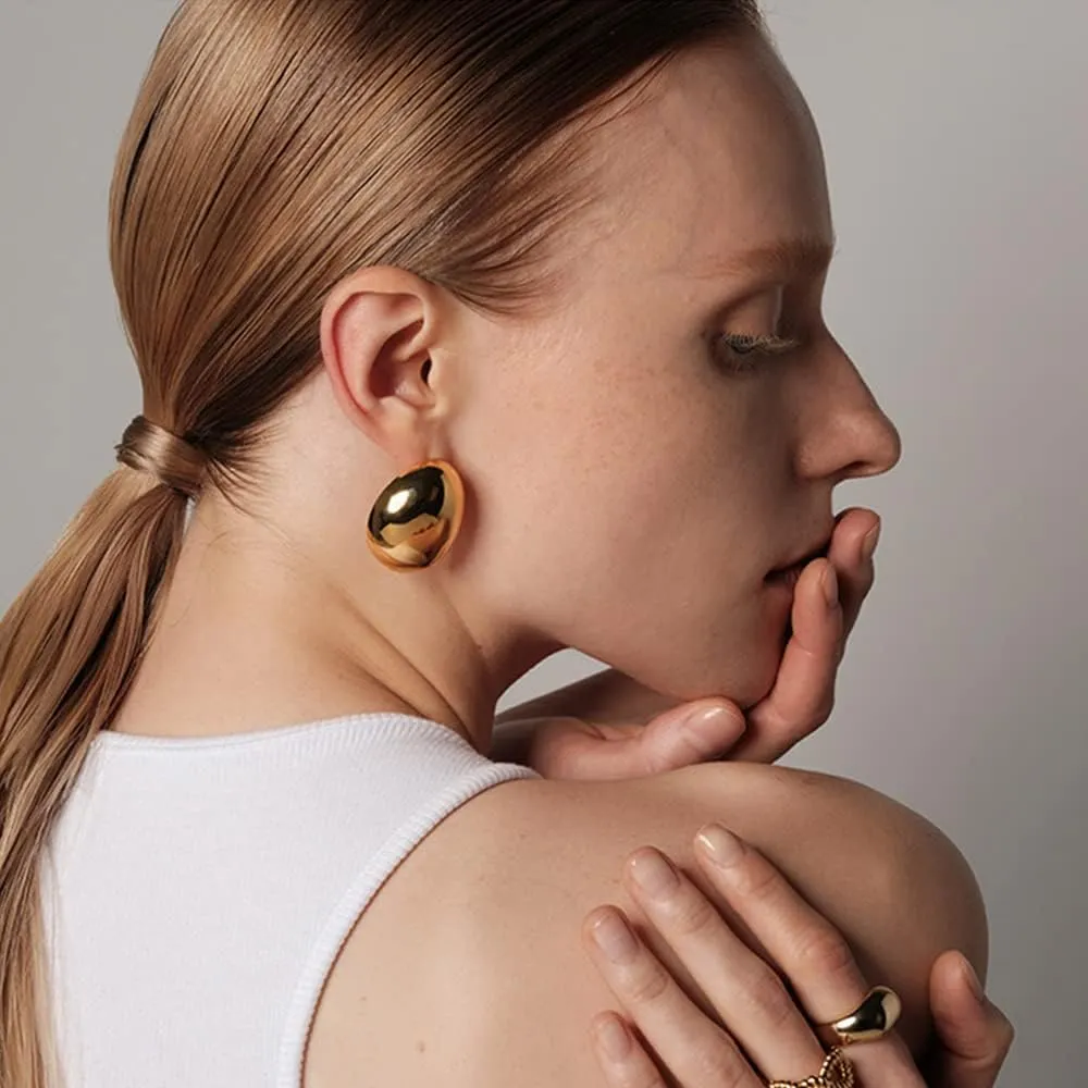 Gold Silver Big Oval Dome Circle Square Ball Wide Hoop Earrings Geometry Statement Earrings for Women Girls