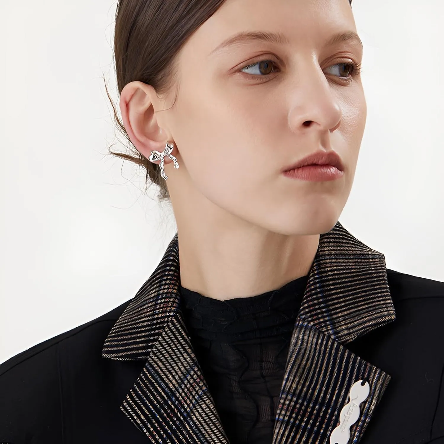 Gold Silver Bow Earrings Women Ribbon Stud Earrings Gift