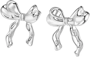 Gold Silver Bow Earrings Women Ribbon Stud Earrings Gift