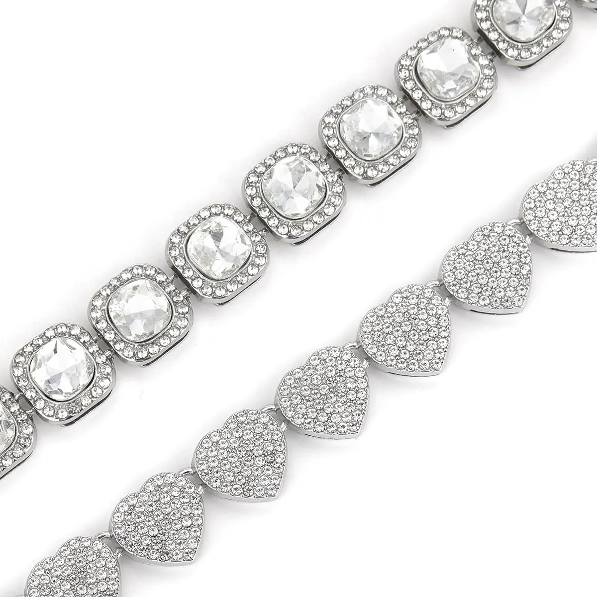 Gold Silver Cuban Link Chain for Women Heart Tennis Necklaces Diamond Chain Choker Necklace Layered Necklace Rhinestone Bling Necklace for Women Hip Hop Jewelry