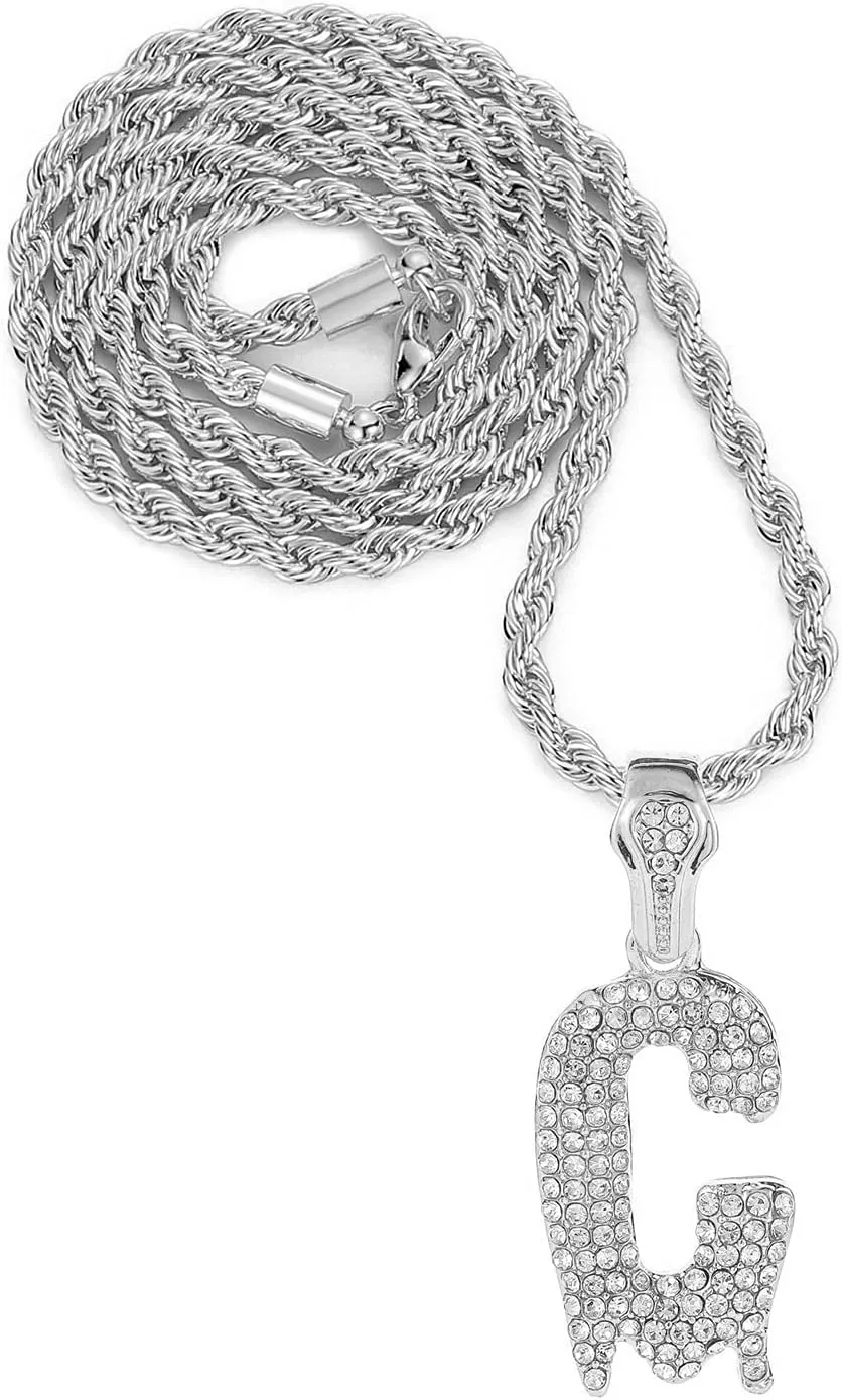Gold Silver Initial Letter Necklaces for Men/Women, Dripping Initial Letter Pendant Necklaces A-Z, Mens Necklace Initial Letter chains