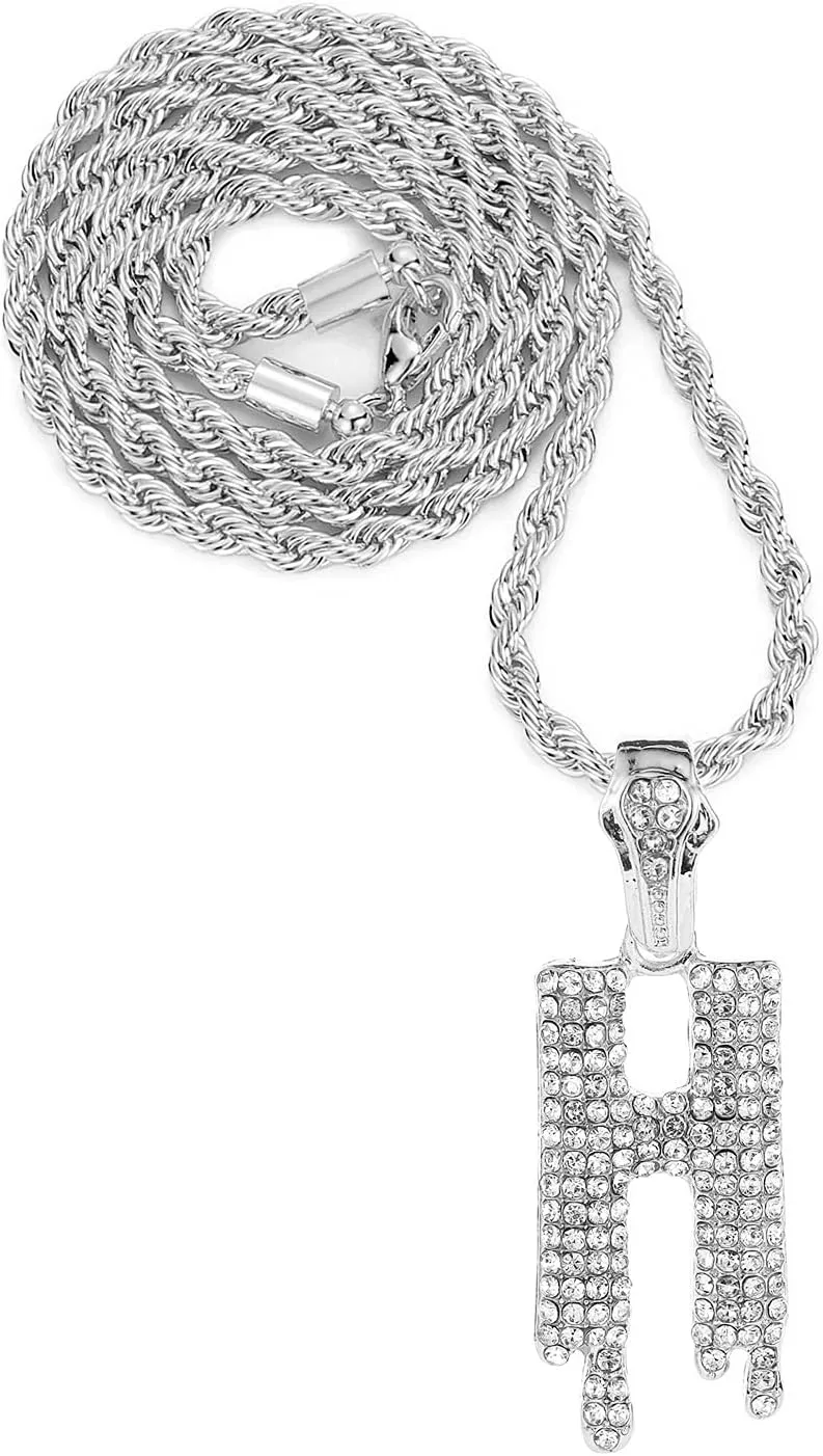 Gold Silver Initial Letter Necklaces for Men/Women, Dripping Initial Letter Pendant Necklaces A-Z, Mens Necklace Initial Letter chains