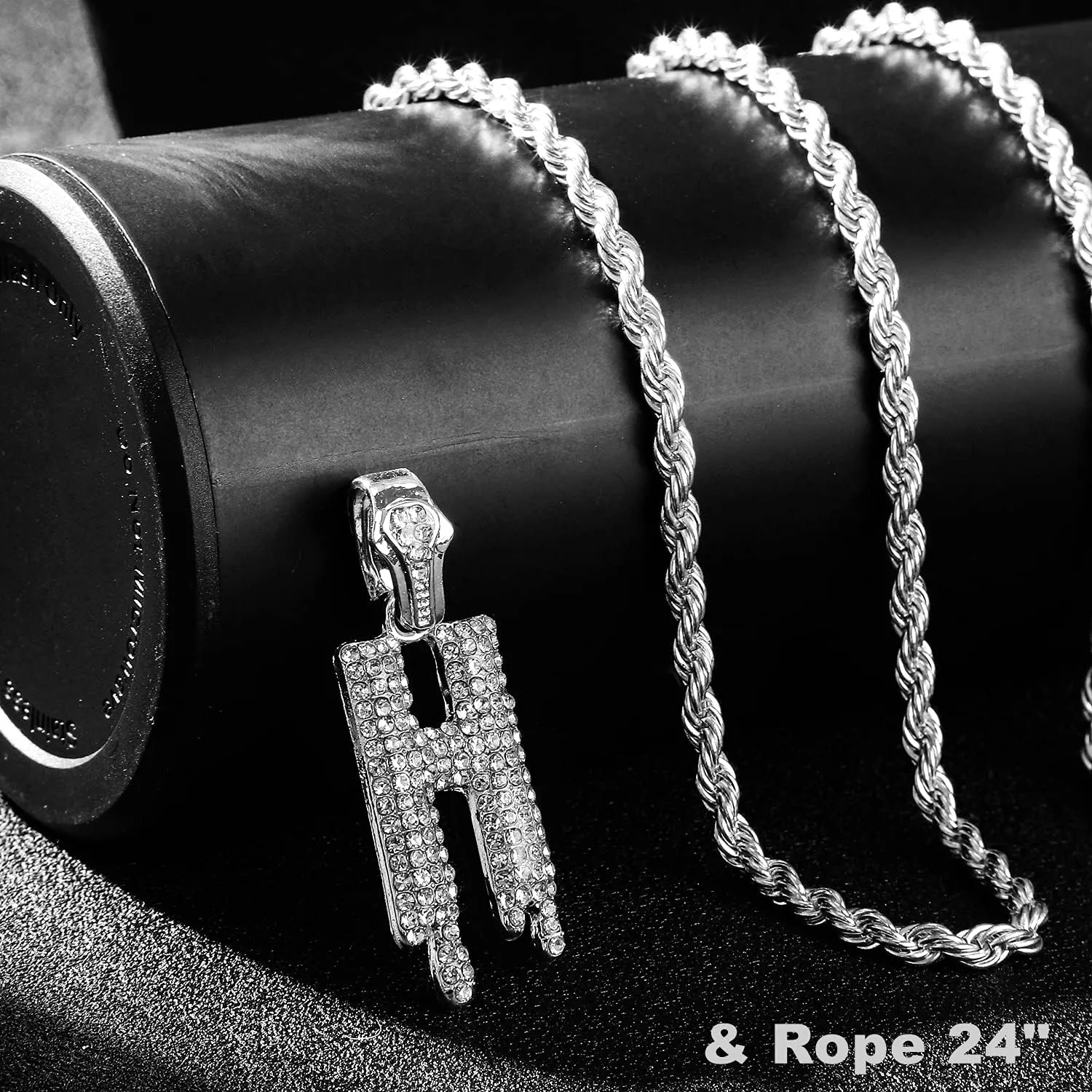 Gold Silver Initial Letter Necklaces for Men/Women, Dripping Initial Letter Pendant Necklaces A-Z, Mens Necklace Initial Letter chains