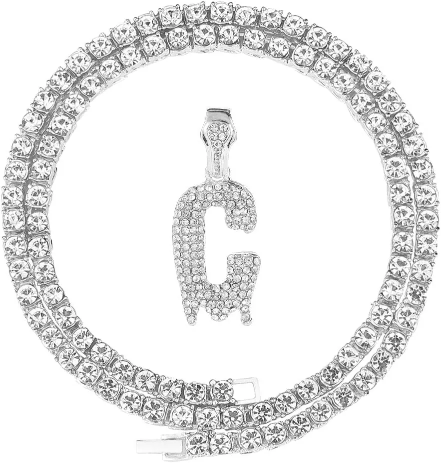 Gold Silver Initial Letter Necklaces for Men/Women, Dripping Initial Letter Pendant Necklaces A-Z, Mens Necklace Initial Letter chains