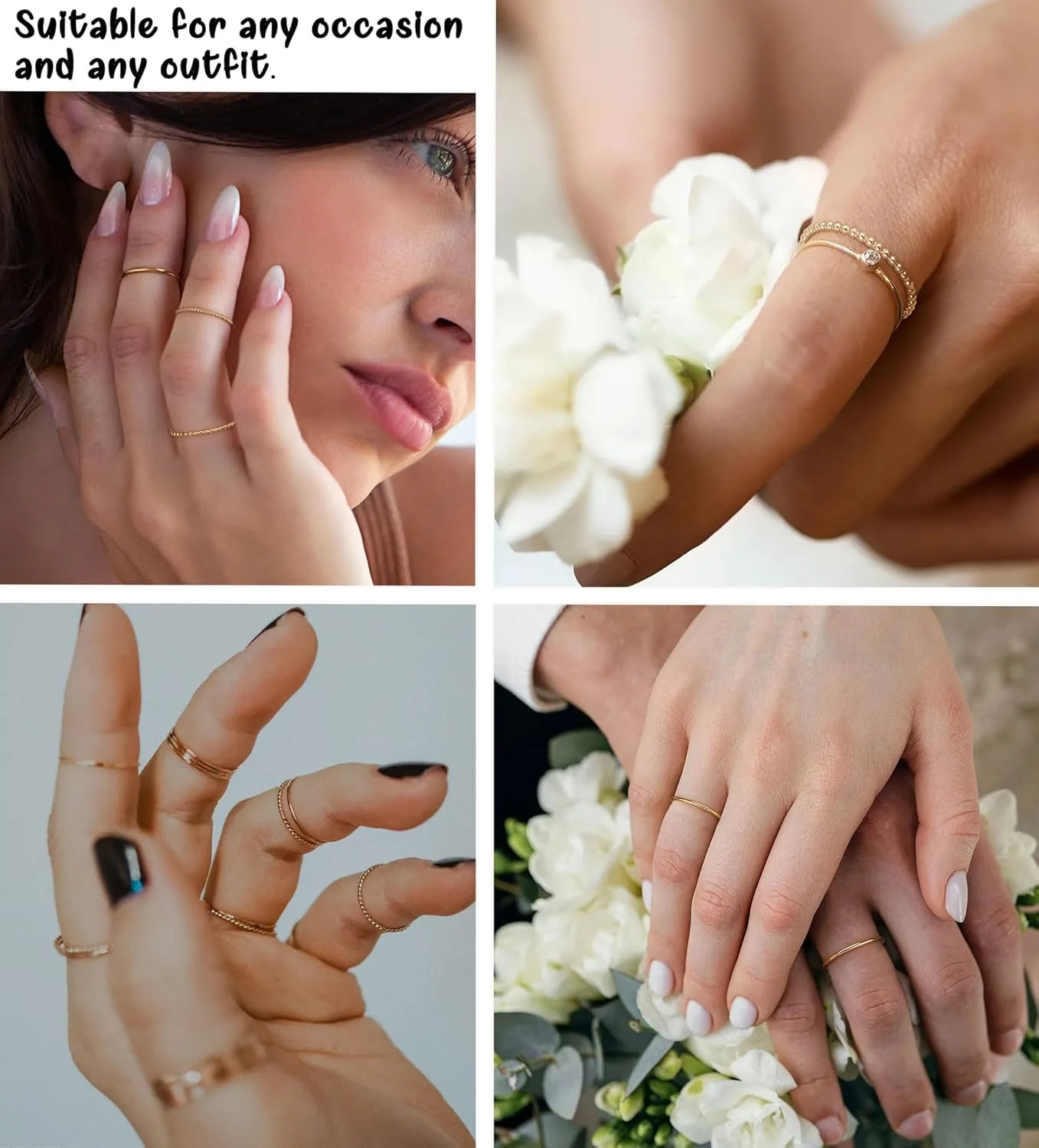 Gold Silver Rings for Women Non Tarnish Stackable 1.3mm Thin Gold Ring 14K Gold Plated Dainty Ring Set Trendy Thumb Pinky Ring Wedding Bands Promise Engagement Gold Jewelry Gifts Size 6-11