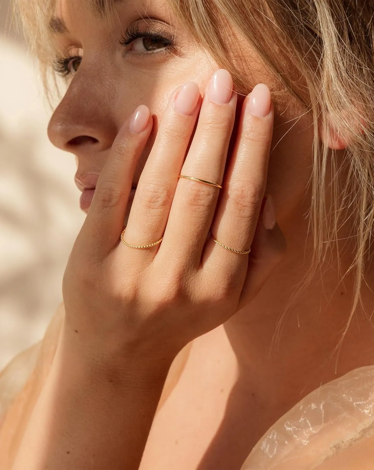 Gold Silver Rings for Women Non Tarnish Stackable 1.3mm Thin Gold Ring 14K Gold Plated Dainty Ring Set Trendy Thumb Pinky Ring Wedding Bands Promise Engagement Gold Jewelry Gifts Size 6-11