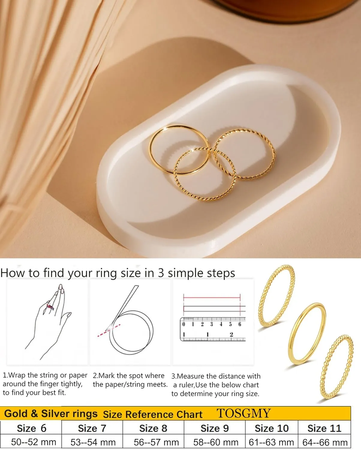 Gold Silver Rings for Women Non Tarnish Stackable 1.3mm Thin Gold Ring 14K Gold Plated Dainty Ring Set Trendy Thumb Pinky Ring Wedding Bands Promise Engagement Gold Jewelry Gifts Size 6-11