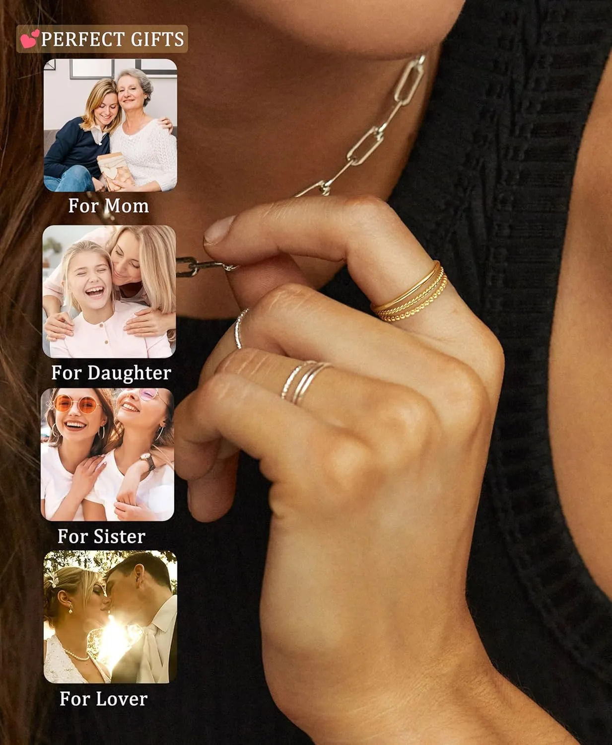 Gold Silver Rings for Women Non Tarnish Stackable 1.3mm Thin Gold Ring 14K Gold Plated Dainty Ring Set Trendy Thumb Pinky Ring Wedding Bands Promise Engagement Gold Jewelry Gifts Size 6-11