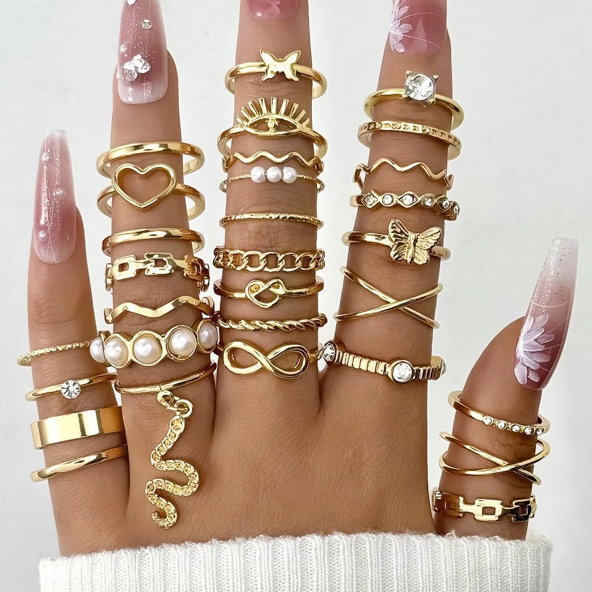 Gold Silver Rings Set for Women Vintage Gold Stacking Knuckle Rings Boho Trendy Dainty Cute Sparkling Aesthetic Finger Rings Jewelry Prom Costume Accessories