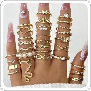 Gold Silver Rings Set for Women Vintage Gold Stacking Knuckle Rings Boho Trendy Dainty Cute Sparkling Aesthetic Finger Rings Jewelry Prom Costume Accessories