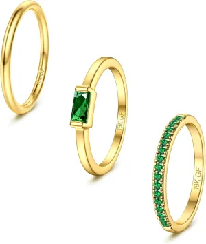 Gold Stackable Birthstone Rings for Women - 18K Gold Filled Non Tarnish Dainty Gold Stacking Rings Set - Cubic Zirconia Thumb Knuckle Ring Wedding Engagement Ring for her Gifts Size 6 7 8 9 10 3pcs