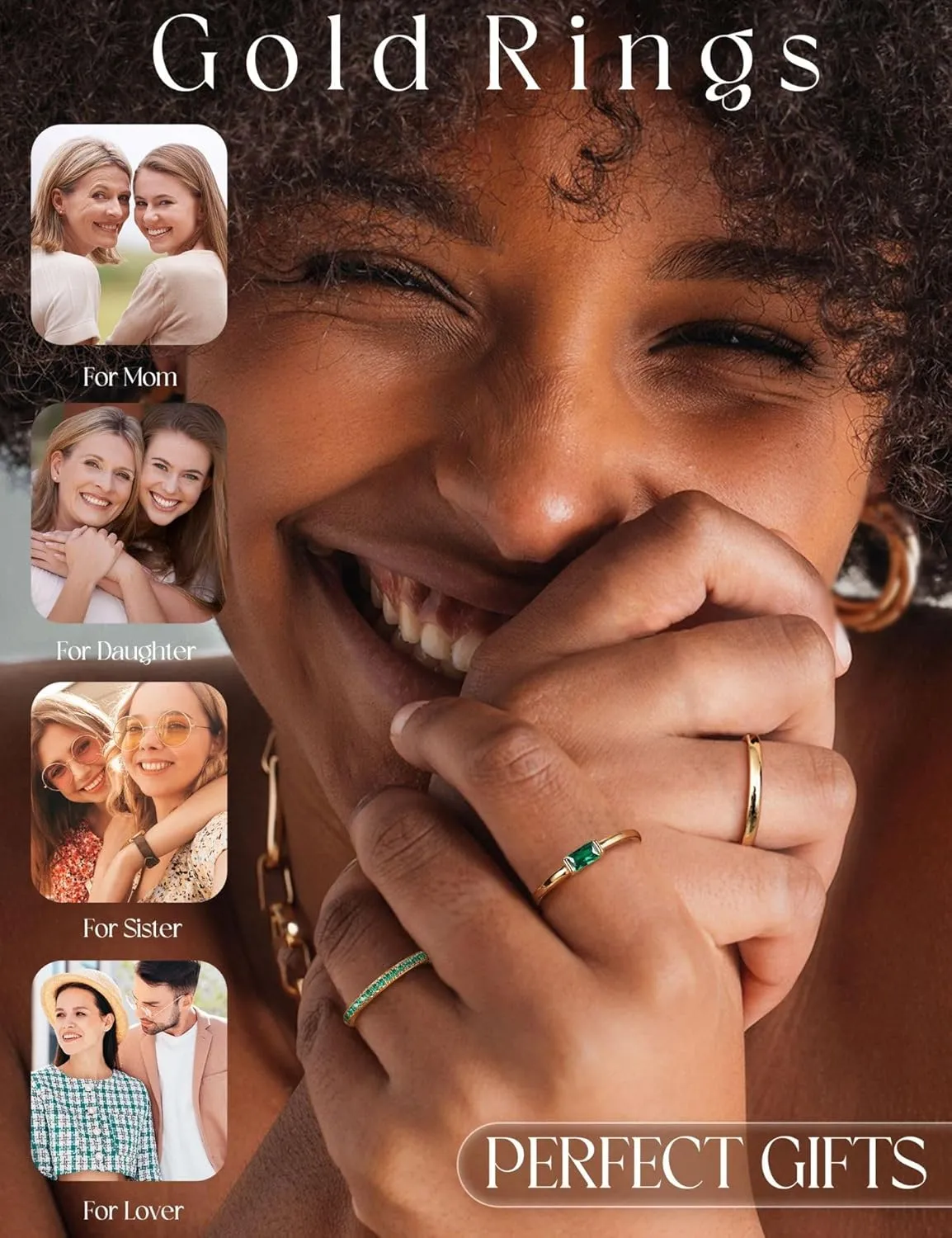 Gold Stackable Birthstone Rings for Women - 18K Gold Filled Non Tarnish Dainty Gold Stacking Rings Set - Cubic Zirconia Thumb Knuckle Ring Wedding Engagement Ring for her Gifts Size 6 7 8 9 10 3pcs