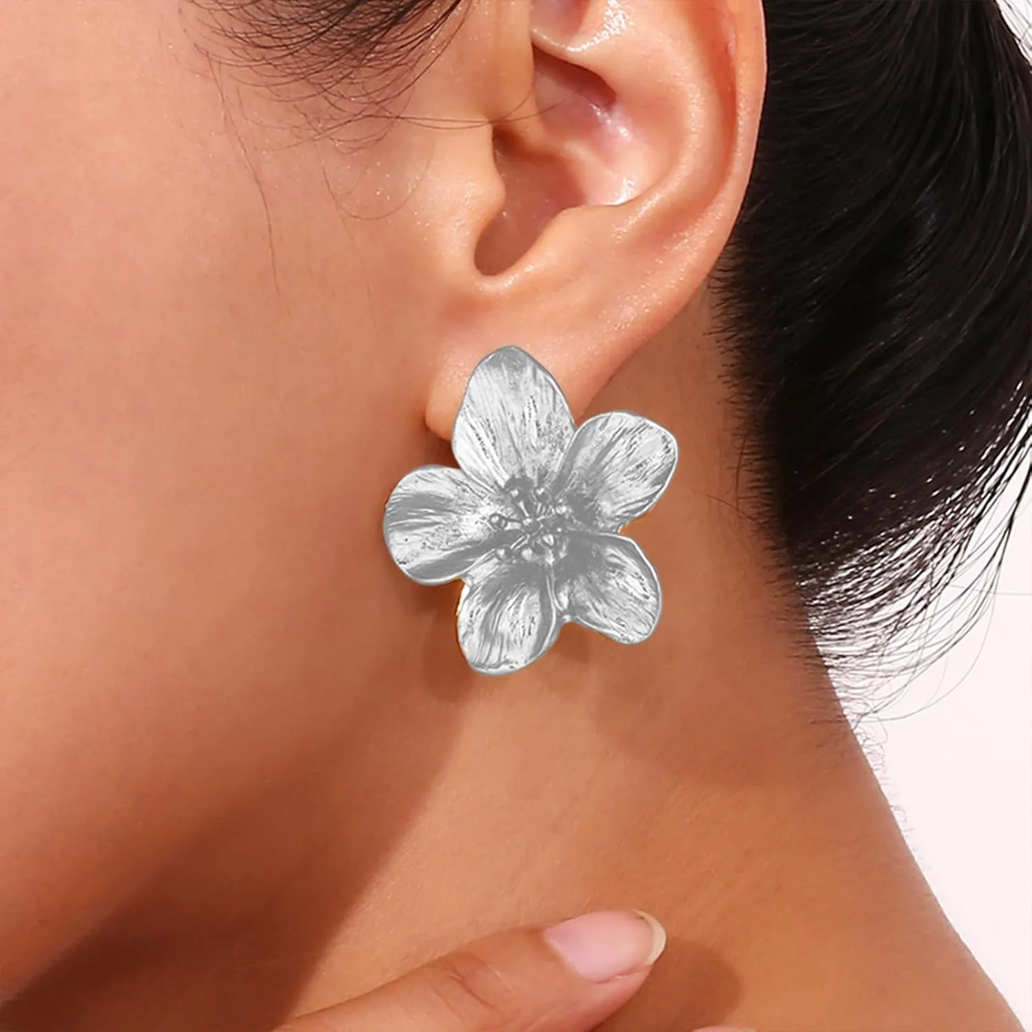 Gold Statement Earrings Large Flower Earrings for Women Boho Big Double Gold Earrings Dangle Unique Spring Earrings Flower Jewelry