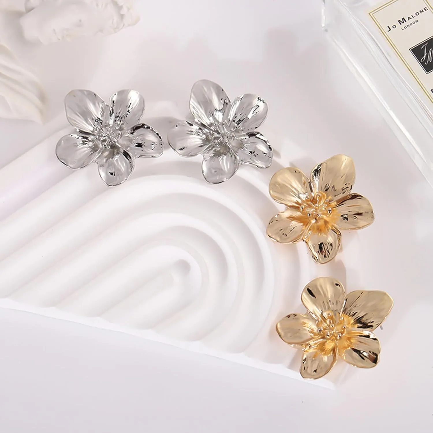 Gold Statement Earrings Large Flower Earrings for Women Boho Big Double Gold Earrings Dangle Unique Spring Earrings Flower Jewelry