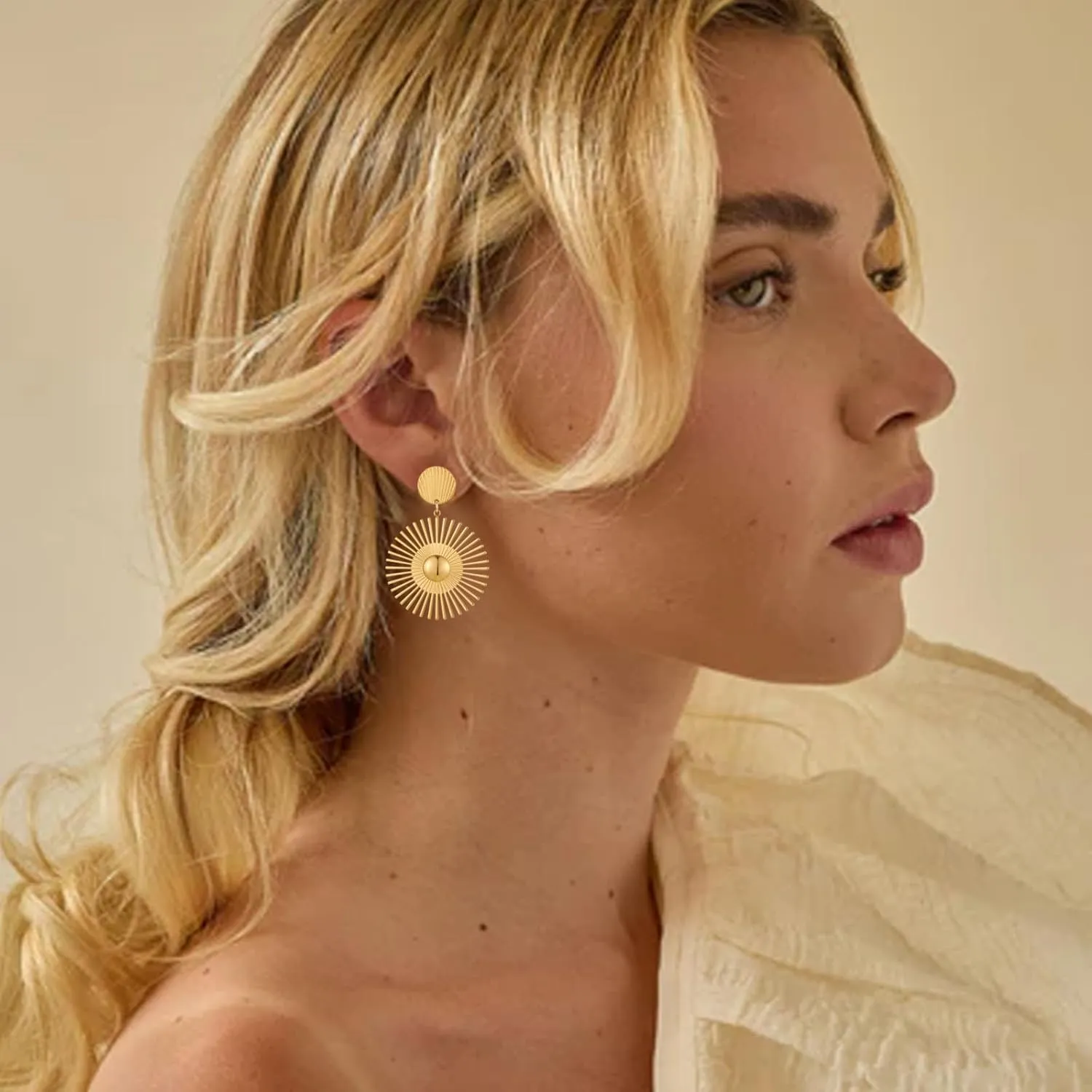 Gold Sun Dangle Earrings for Women Large Formal Earrings Vintage Boho Statement Earrings Jewelry