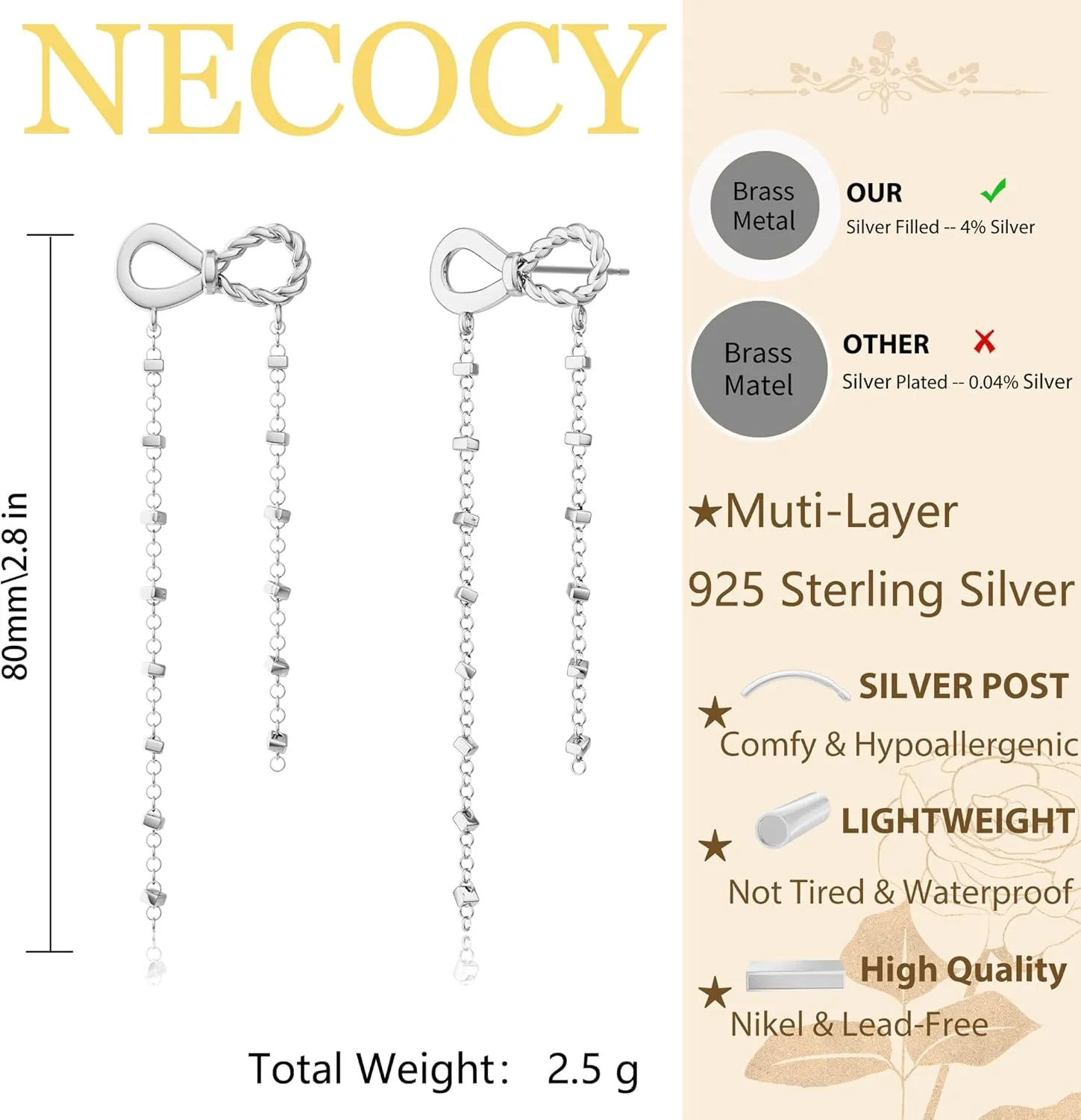 Gold/Silver Dangle Earrings for Women Dainty Long Hanging Chain Earrings Trendy Hypoallergenic Dangling Pearl Threader Earrings for Women Non-Tarnish Jewelry