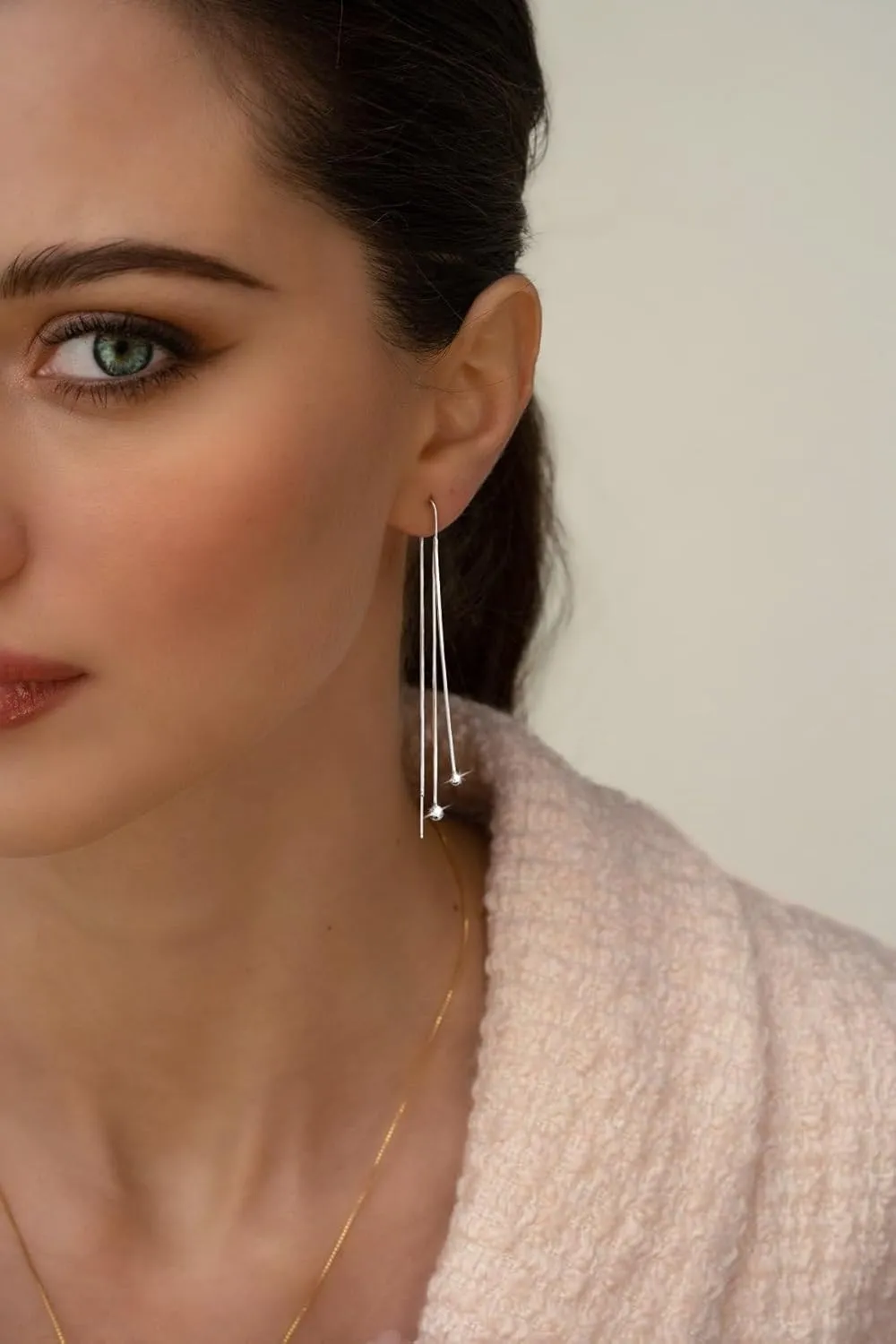 Gold/Silver Dangle Earrings for Women Dainty Long Hanging Chain Earrings Trendy Hypoallergenic Dangling Pearl Threader Earrings for Women Non-Tarnish Jewelry