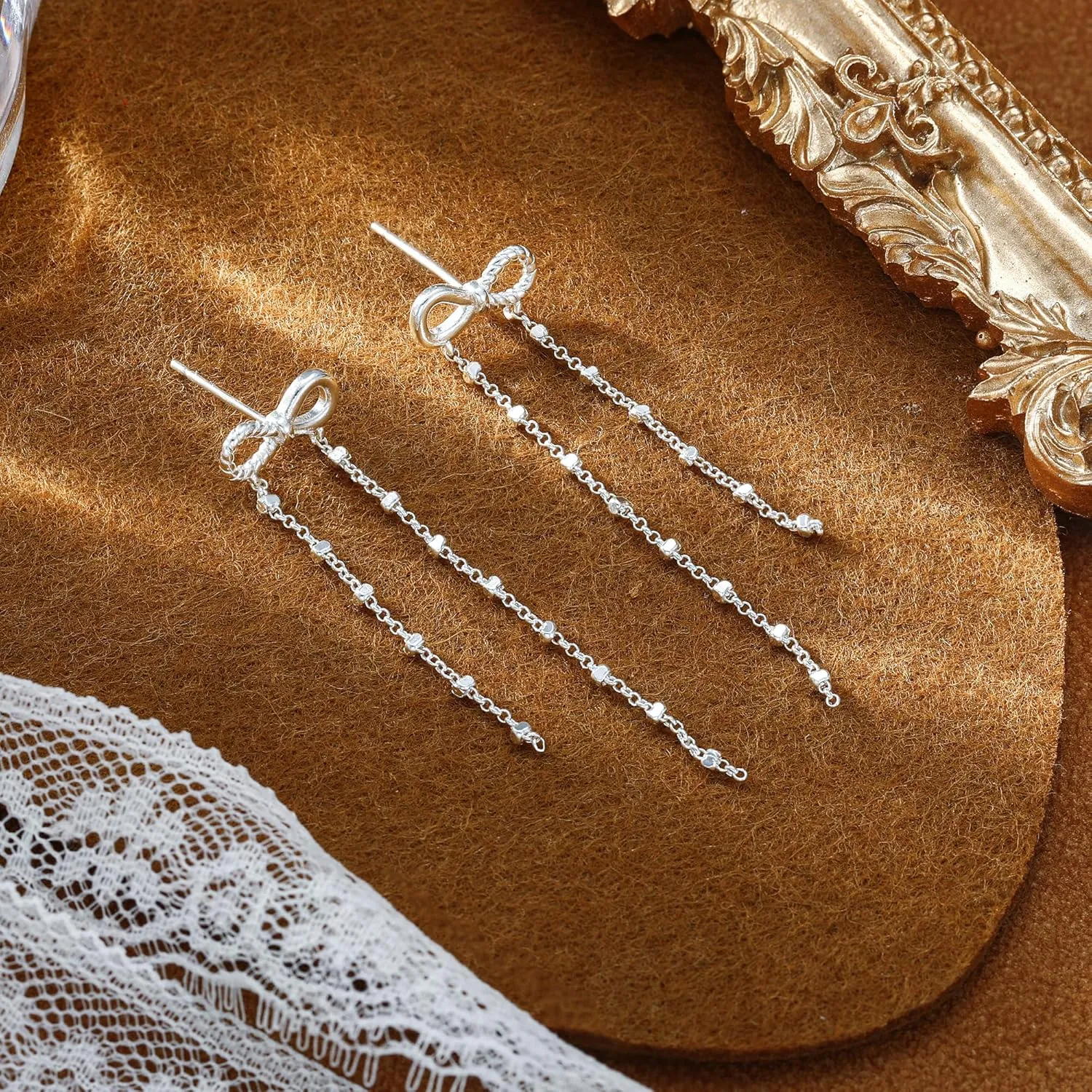 Gold/Silver Dangle Earrings for Women Dainty Long Hanging Chain Earrings Trendy Hypoallergenic Dangling Pearl Threader Earrings for Women Non-Tarnish Jewelry