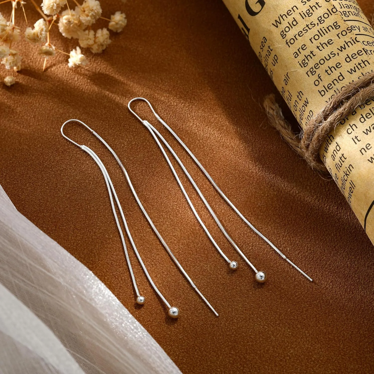 Gold/Silver Dangle Earrings for Women Dainty Long Hanging Chain Earrings Trendy Hypoallergenic Dangling Pearl Threader Earrings for Women Non-Tarnish Jewelry