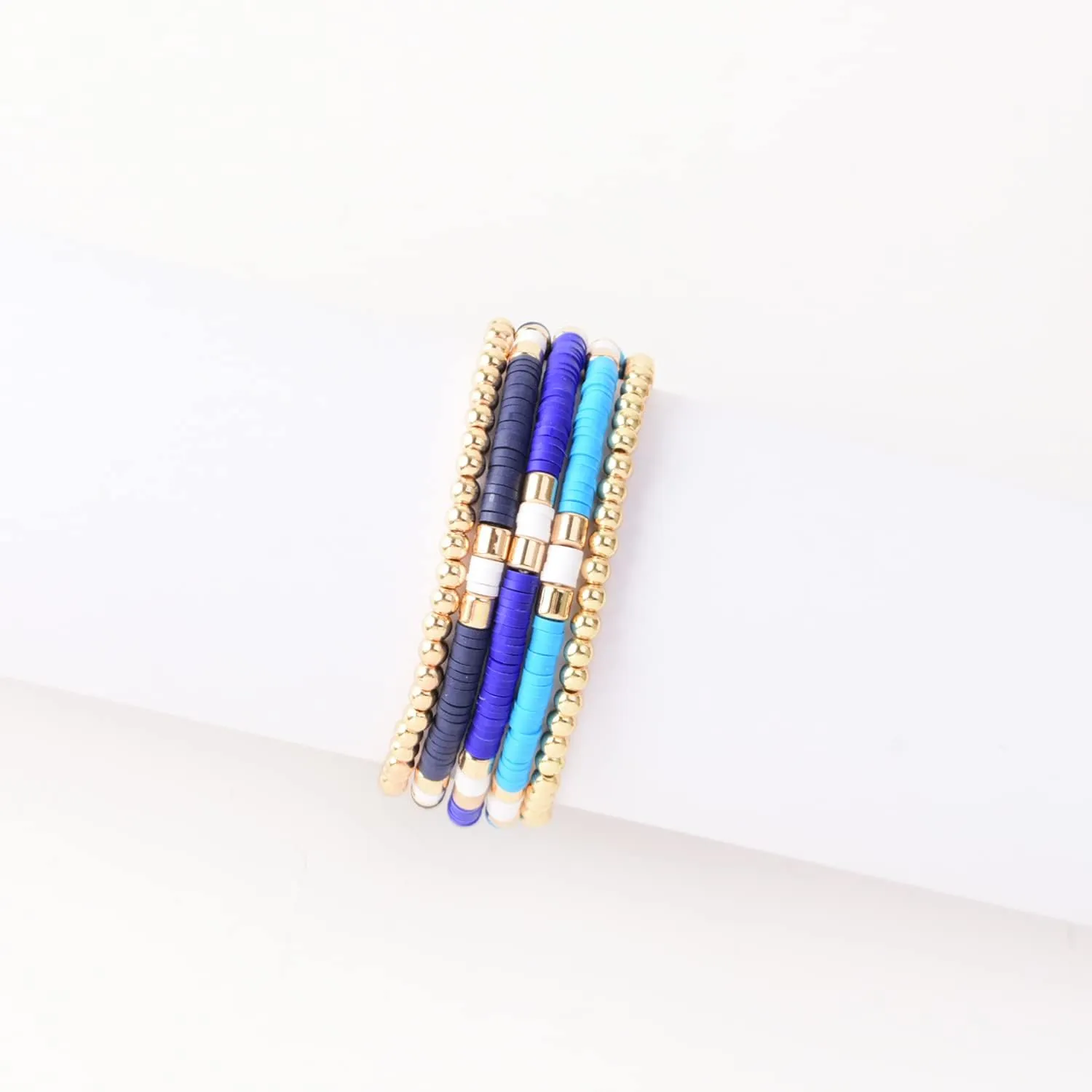 GOOJIDS Surfer Heishi Clay Bead Bracelets for Women Bohemian Stackable Gold Beaded Stretch Bracelets Elastic Layering Friendship Bracelets Set Boho Jewelry